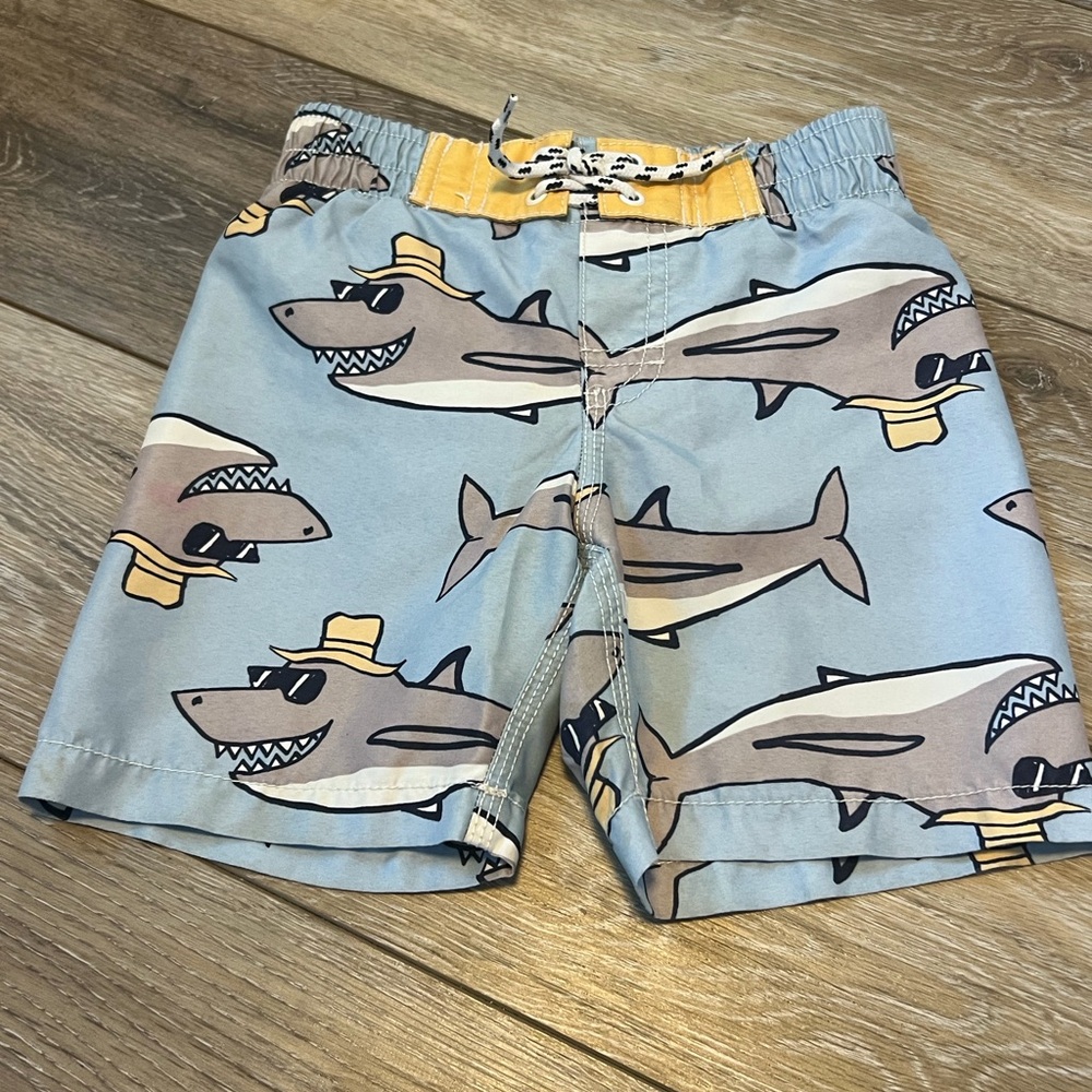Light Blue Shark Print Swim Trunks Kidssize 18-24 M